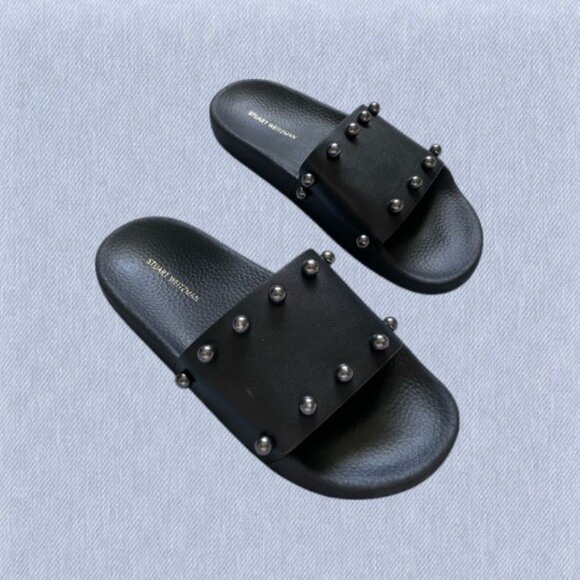 Stuart Weitzman Superstud Leather Slip On Sandals Size 6 in Black - Picture 1 of 7